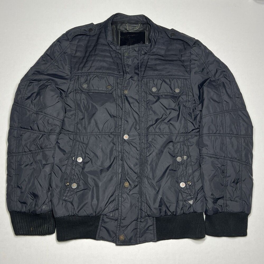 Vintage Guess Black Nylon Bomber Utility Military Jacket  Men’s Size  Small